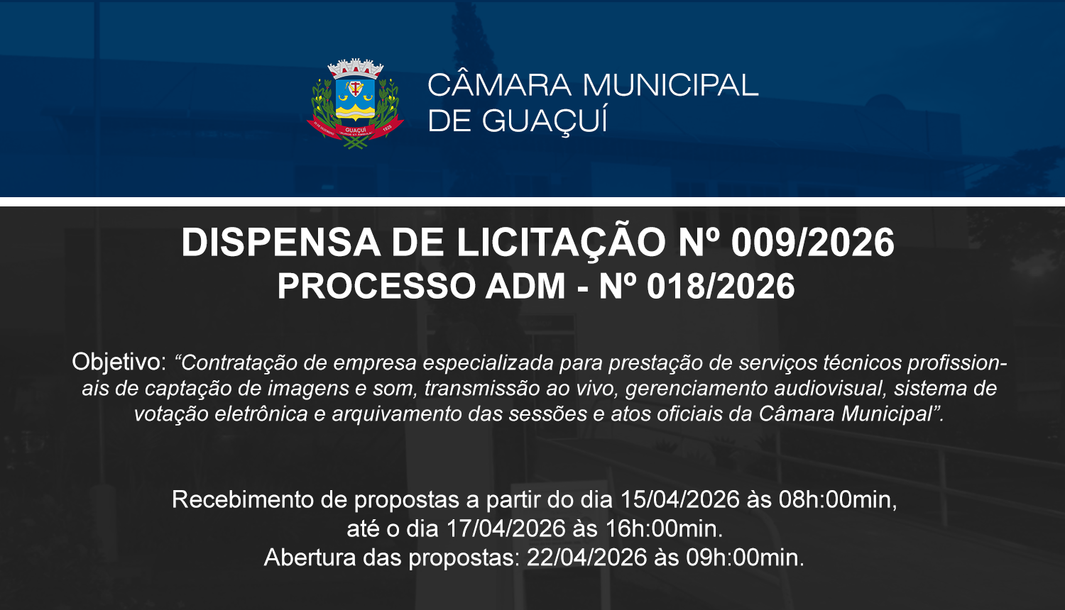 Imagem da notícia: DISPENSA DE LICITAÇÃO Nº 018/2026